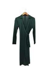 Quince Women 100% Silk Jersey Midi Wrap Dress Green S