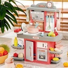 Kids Kitchen Playset Toy with Realistic Lights Sounds Sink Oven Toddlers Pink 3 