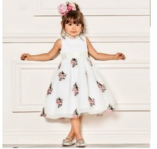 janie and jack special occasion dress Embroidered Tulle White Floral Sz 6