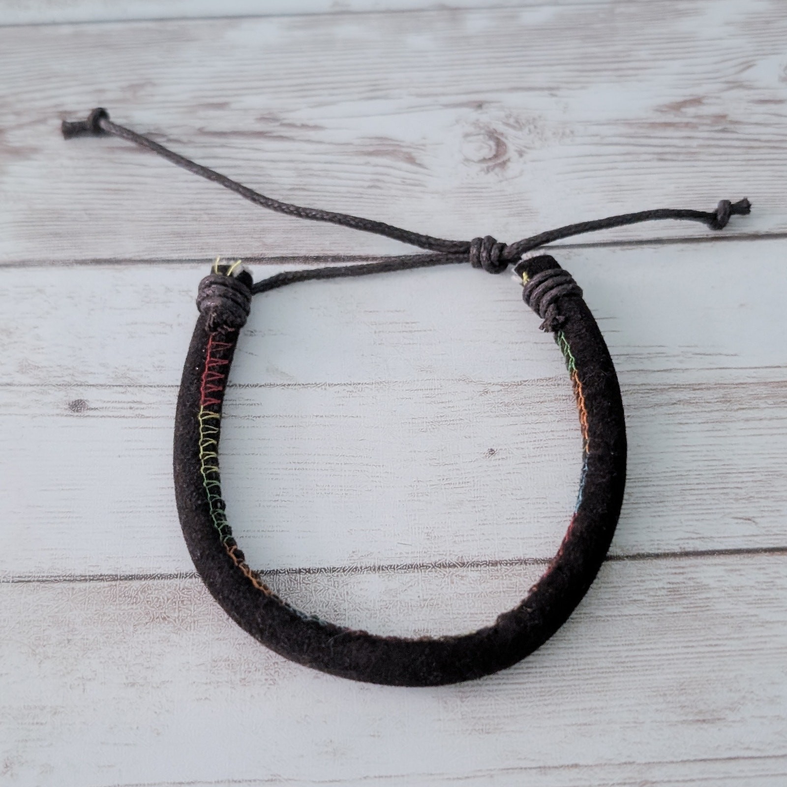 Dark Brown Adjustable Bracelet with Multi Colored… - image 8