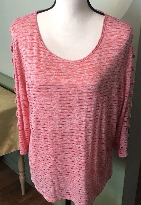 Lovely Ethyl Clothing Red & Cream Top W/Criss Cross Sleeves - Size XL