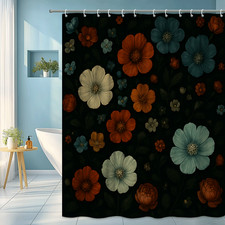 Elegant Floral Shower Curtain with Colorful Flowers on Dark Background