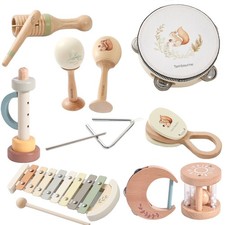 Montessori Holz Musikspielzeug Set – Xylophon & Trommel Baby Musikinstrumente...