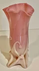 8.5" Heavy Vintage Royal Pink Seguso Murano Blown Studio Art Glass Bud Vase -A