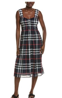 BURBERRY Vネックワンピース 6Y NEW BURBERRY CLASSIC NAVY GRAY CHECK PLEATED COTTON SUMMER DRESS