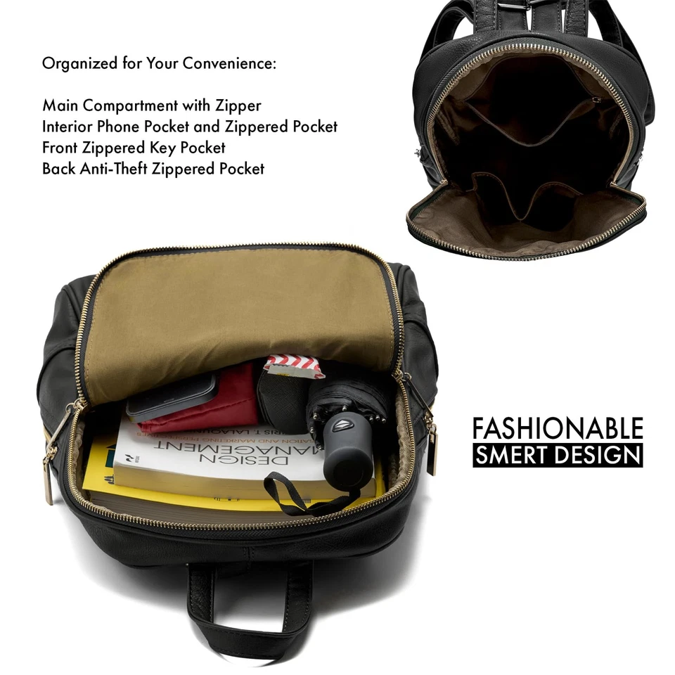 Ladies Backpack Faux Leather Fashion Backpack With Anti Theft Zipper, Waterproof - Image 4 of 4