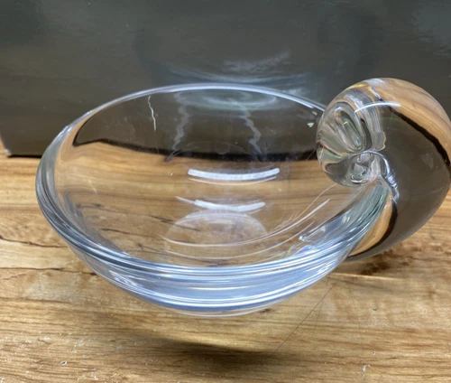 Steuben Art Glass 5" Dish Bowl with a Snail Shaped Handle