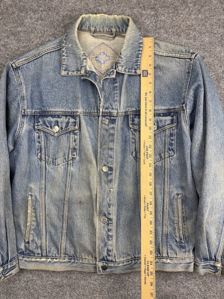 Vintage Port Authority Jacket Mens Large Denim Southwestern Aztec Wool Lined 90s - Image 3 of 4