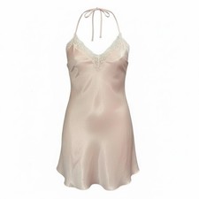 VTG Y2K Victoria Secret Satin Mini Slip Dress High Low Pink M Coquette Boudoir