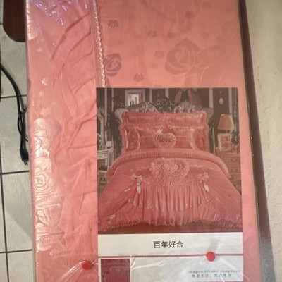 Pink Rose Pattern Rectangular Bedding Set for Bedroom