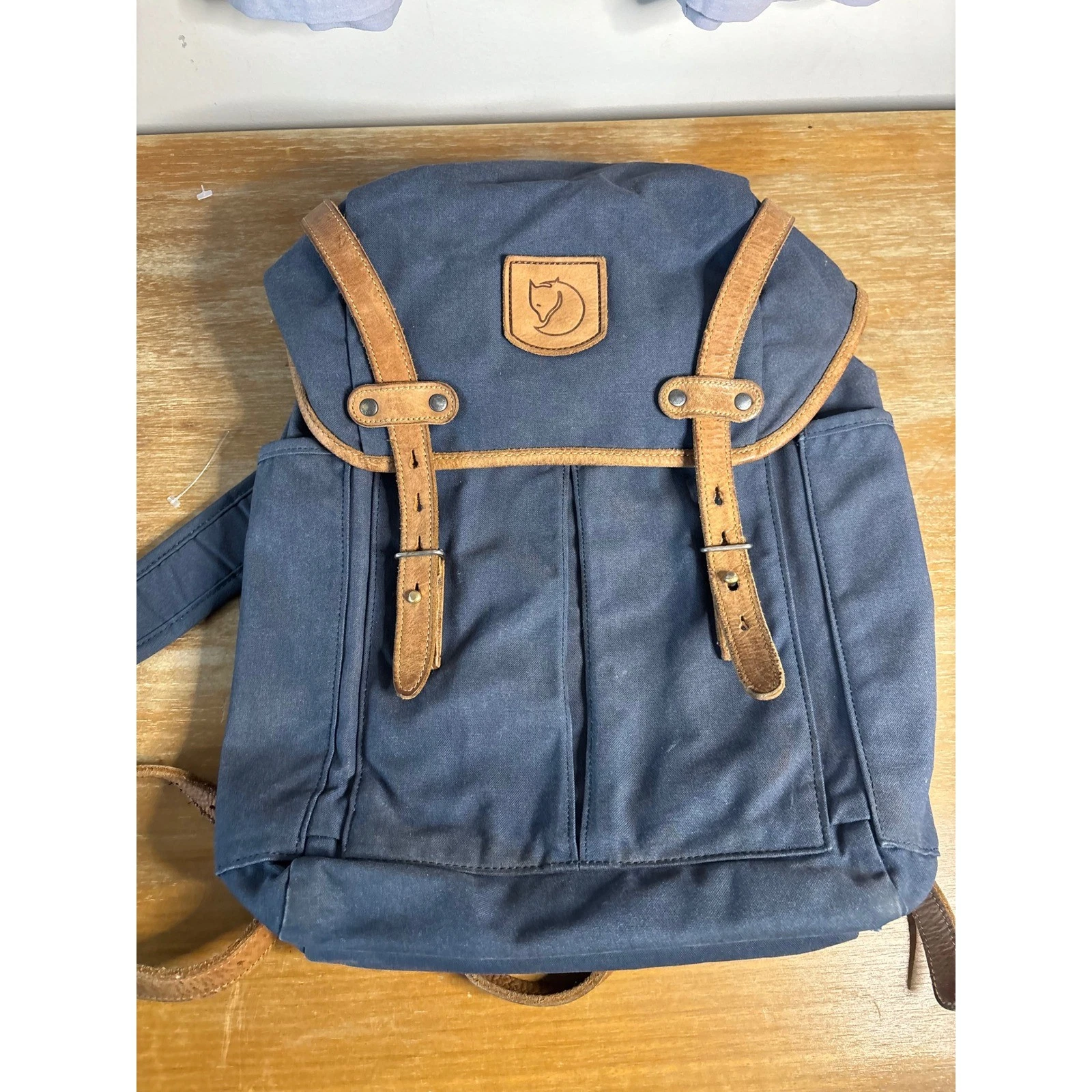 Fjallraven Rucksack No. 21 Navy Blue G-1000 Canvas Leather Trim Backpack Large