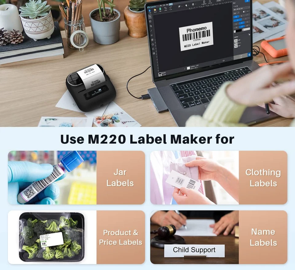 Phomemo M220 Label Maker Bluetooth Aufkleber Drucker 3“ Barcode Etikettendrucker - Bild 3 von 4