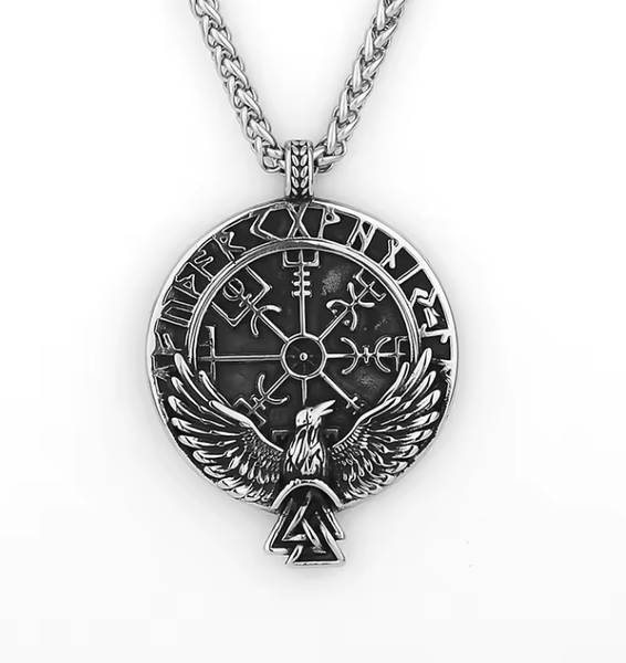 Nordische Halskette - Valknut Rune Wikinger Adler- Amulett AnhäNger 60 Cm-image
