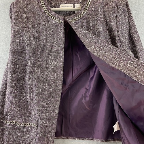 Alfred Dunner Jacket Womens Size 24 Purple Tweed Blazer Chain Detail Pockets - Picture 10 of 13