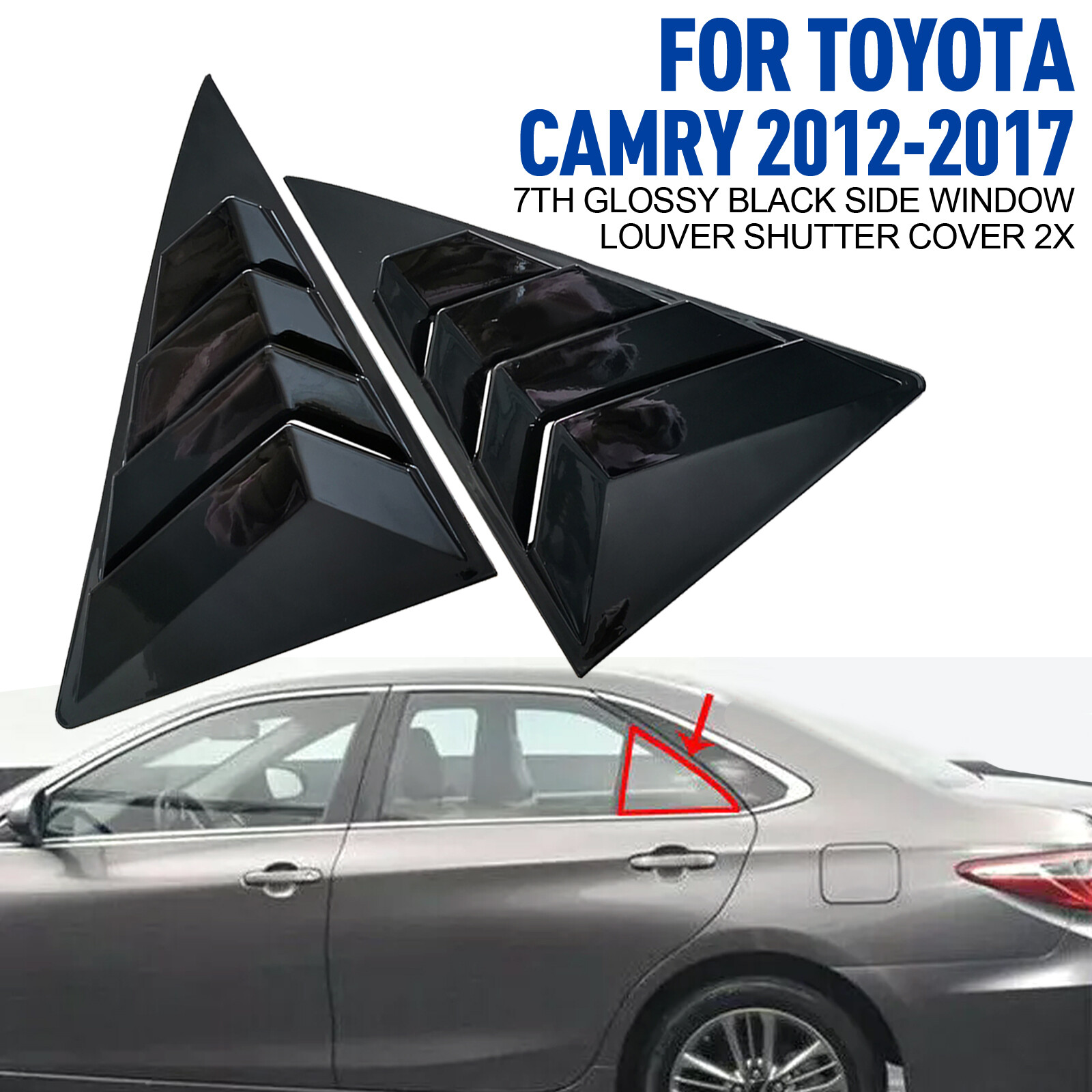 2012-2017 Toyota Camry 7th Gen Glossy Black Side Window Louver Cover 2LJ
