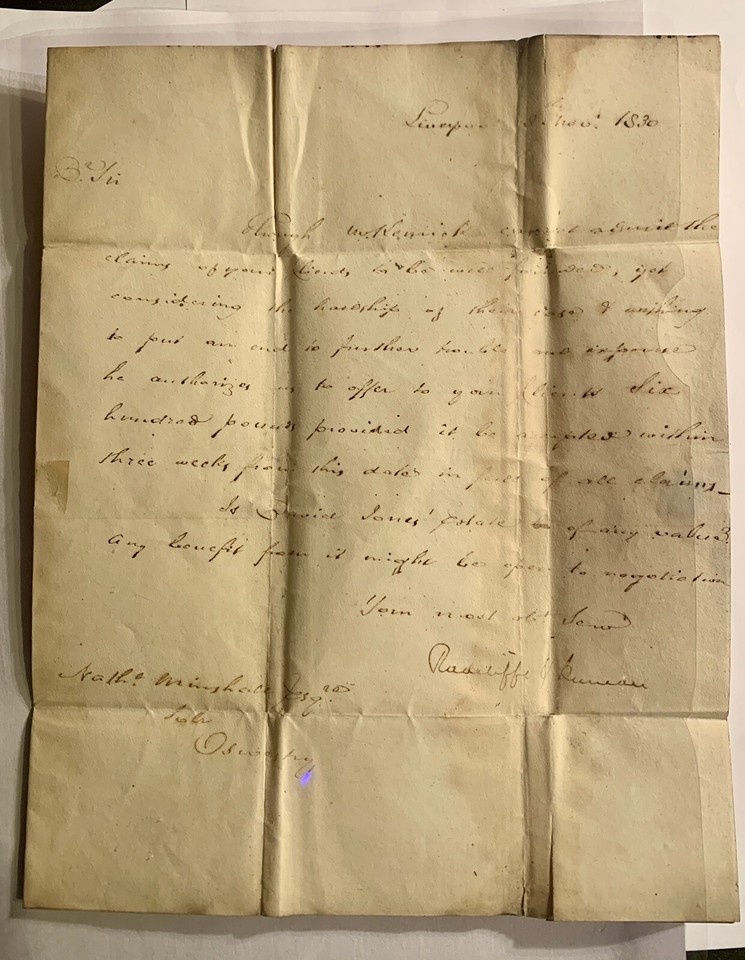 W129 1830 PRESTAMP POSTAL HISTORY ENTIRE AS DESCRIBED LIVERPOOL TO