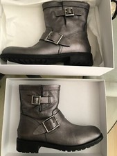 GORGEOUS JIMMY CHOO YOUTH LEATHER ANTHRACITE MOTO BIKER BOOTS Sz 38.5