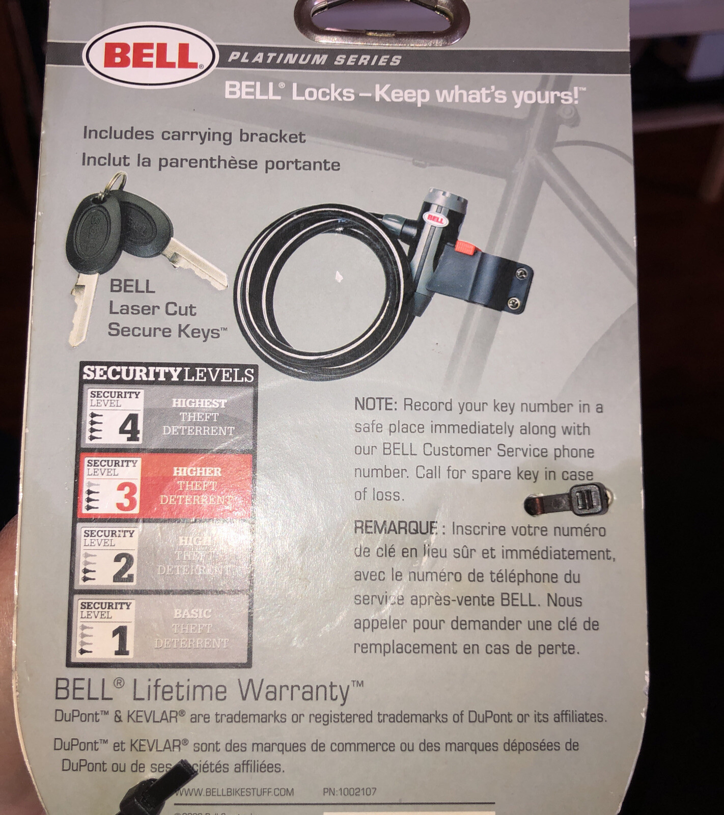 Bell Key Cable Lock 5 ft 8 mm with Kevlar 50 stronger Then Cable Alone