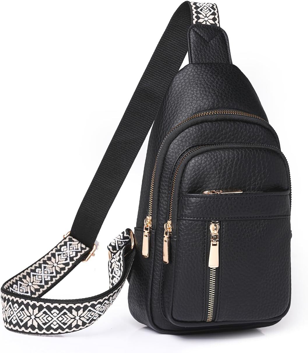 Crossbody Bags for Women, Leather Small Sling Bag Women Fanny Pack Black-image