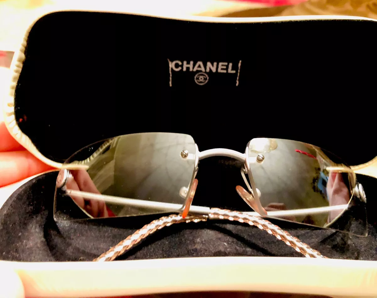 CHANEL Rimless CC Logo Slim Pink Sunglasses W/Case Box - Chelsea Vintage  Couture