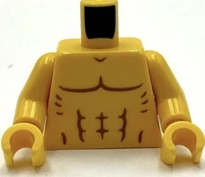 Lego New Yellow Torso Bare Chest w/ Muscles Outline Shoulder Contours Part