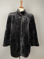 Intrigue Luxury by Glenoit Black Vintage Fur Coat Faux Mink Women  s 14 Union USA