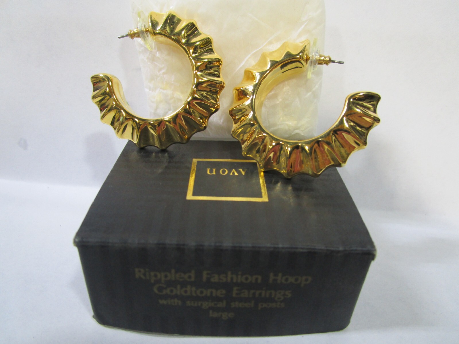 1994 Goldtone Rippled Hoop Earrings Large Fashion Statement