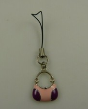 Cell phone charm pink purple purse shape silver tone
