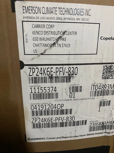 Copeland ZP24K6E-PFV-830 Single Phase Scroll Compressor Emerson (NEW)