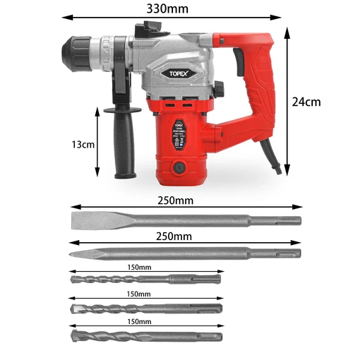 TOPEX 1010W SDS+ Rotary Hammer Drill Demolition Jack Hammer Kit w/ Chisels Drill - Picture 9 of 12