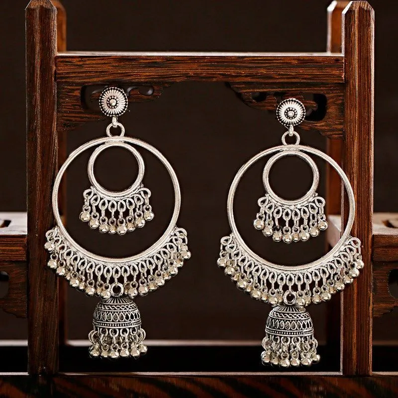 Antique silver colour loop shape earrings — Miss Beaujangles-sgquangbinhtourist.com.vn