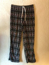 Womens Pajama Bottoms S Black Pink Snowflake Comfy Soft Drawstring Christmas