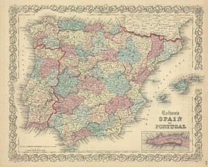 1861-Colton-map-034-Spain-amp-Portugal-034-original-steel-plate-engraving