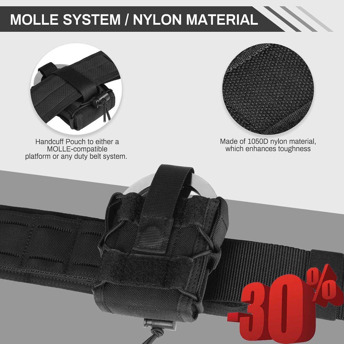 Handcuff Holster And Strap Kit - Duty Belt Pouch For Chain, Hinged & Folding Cuffs