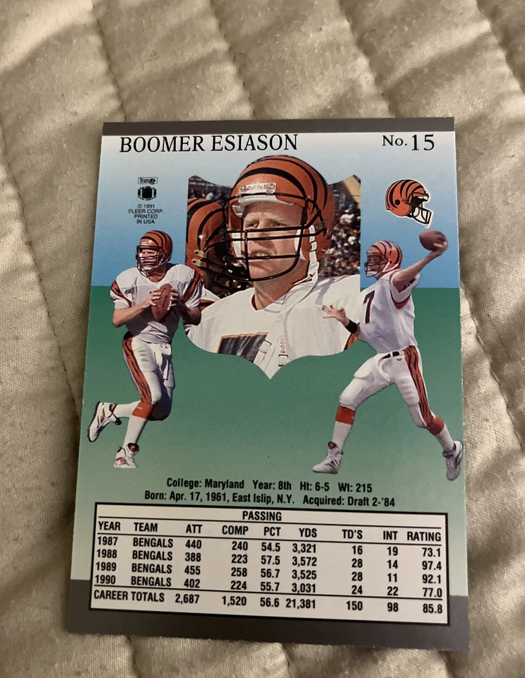 1991 Fleer Ultra Boomer Esiason Cincinnati Bengals #15 - Image 2 of 2