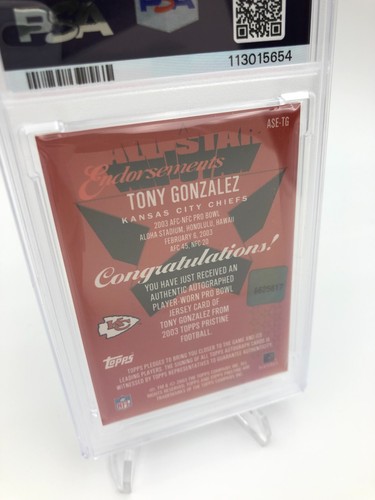 TONY GONZALEZ JERSEY AUTO 2003 Topps Pristine ALL-STAR ENDORSMENTS PSA MINT 9 - Picture 4 of 12