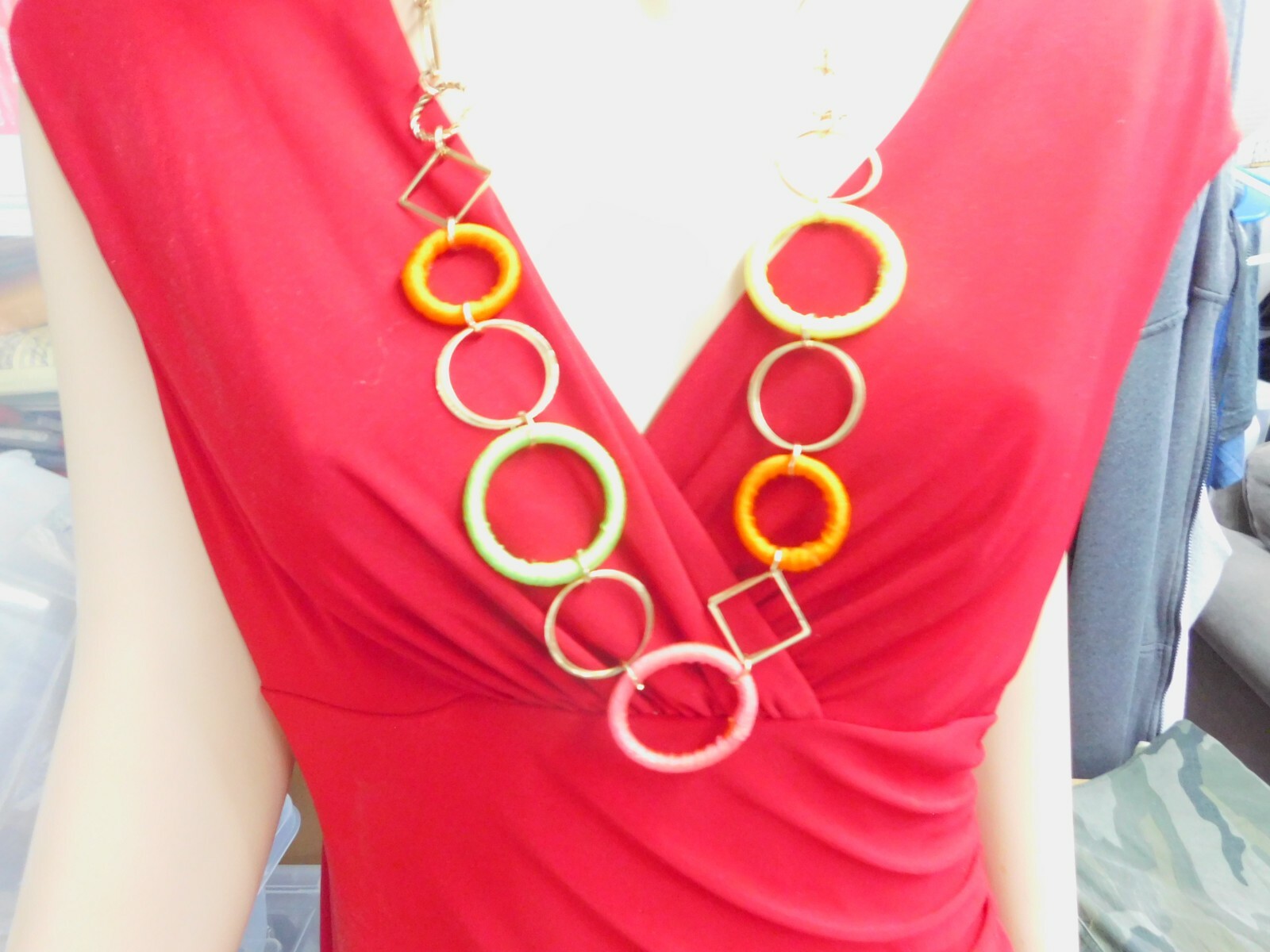 Signed Icing Orange Pink Green String Wrapped Rin… - image 2