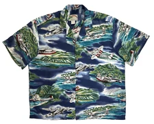 VTG Paradise Found Hawaii Aloha Plane Island Allover Print Shirt Men XL Short SL