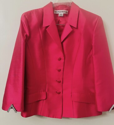 Silk Satin Skirt Suit with Crystal Sleeve Detail and Left Knee Slit Skirt Size 8