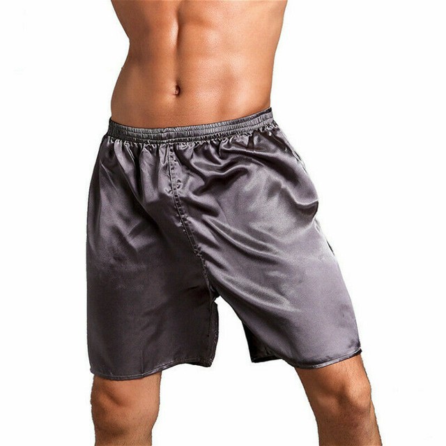 Men Shorts Faux Satin Boxer Baggy Short Pant Elastic Waist Pyjamas