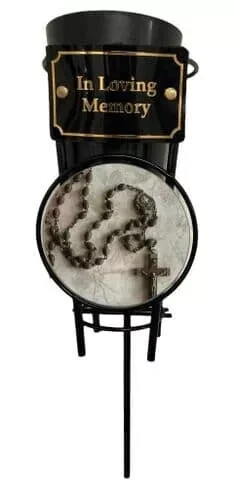 Immagine perline rosario, vaso tomba commemorativo, punta in metallo, cimitero, omaggio, regalo - Foto 1 di 3