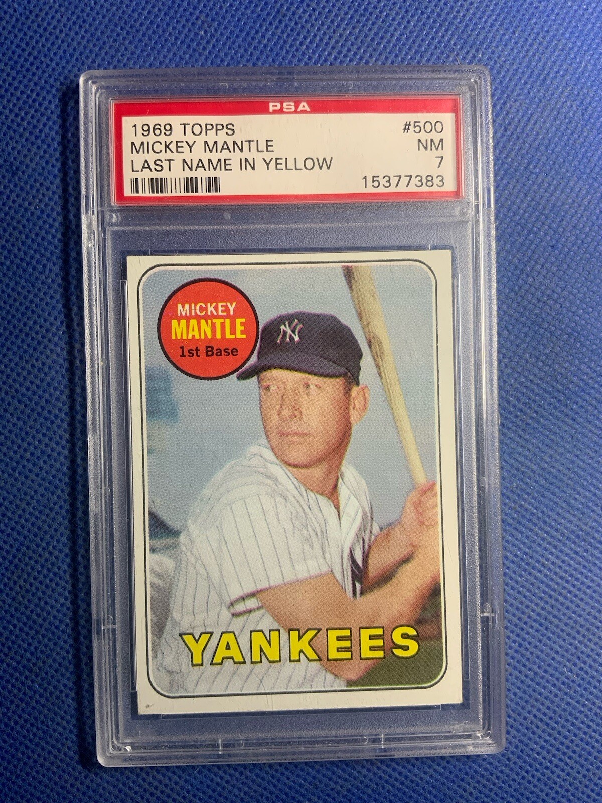 1969 Topps #500 Mickey Mantle Last Name In Yellow PSA 7