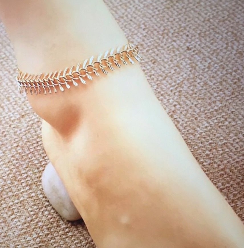 Womens Gold Fishbone Chain Anklets Ankle Bracelet Foot Jewelry