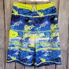 OP Swim Trunks Boys XXL 18 Blue Green Shark Swim Trunks