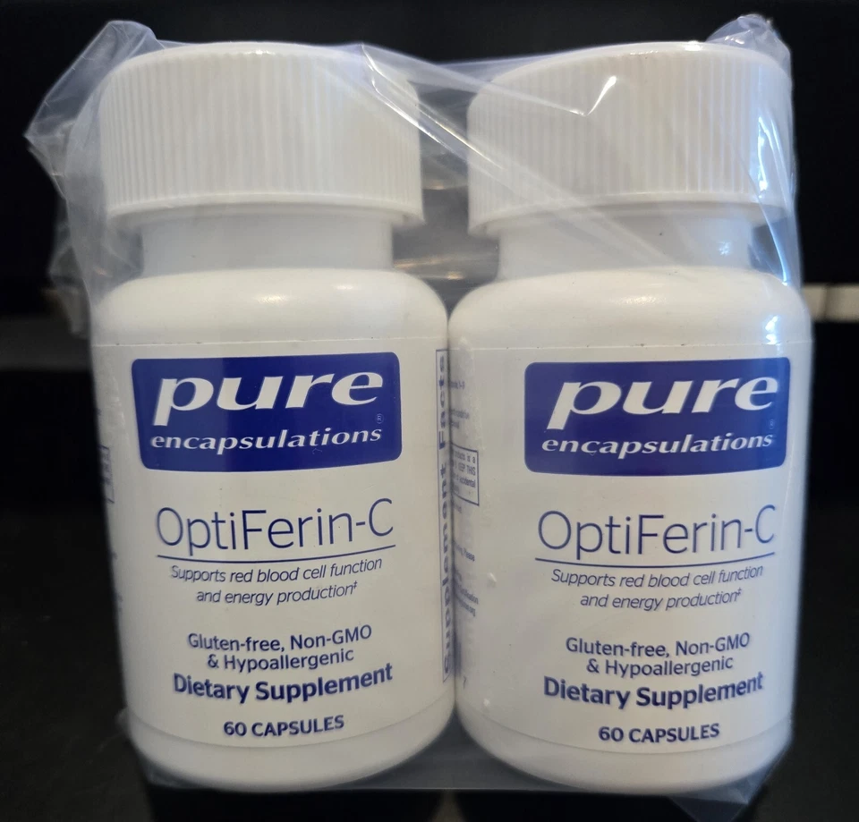 Paquete de 2 cápsulas puras OptiFerin-C hierro + vitamina C 60 cápsulas cada una caducidad 02/2026 Foto 2 de 4