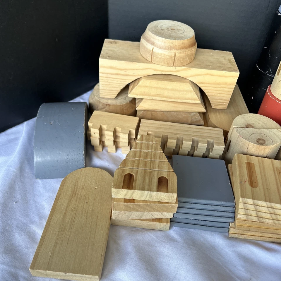 FAO Schwarz Solid Natural Wooden Blocks Wood Create a Castle Over 50 Pieces Used - Image 2 of 4