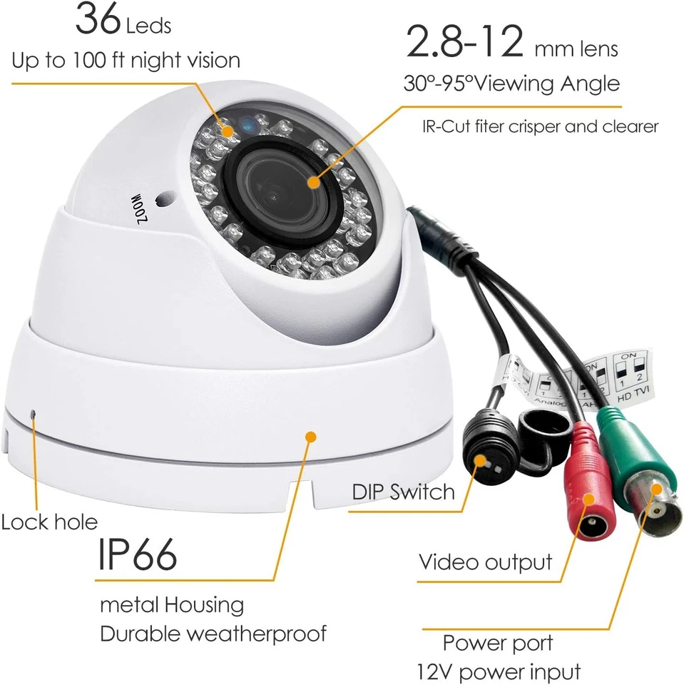 Analog CCTV Camera HD 1080P 4-in-1 (TVI/AHD/CVI/CVBS) Security Dome White - Image 2 of 4