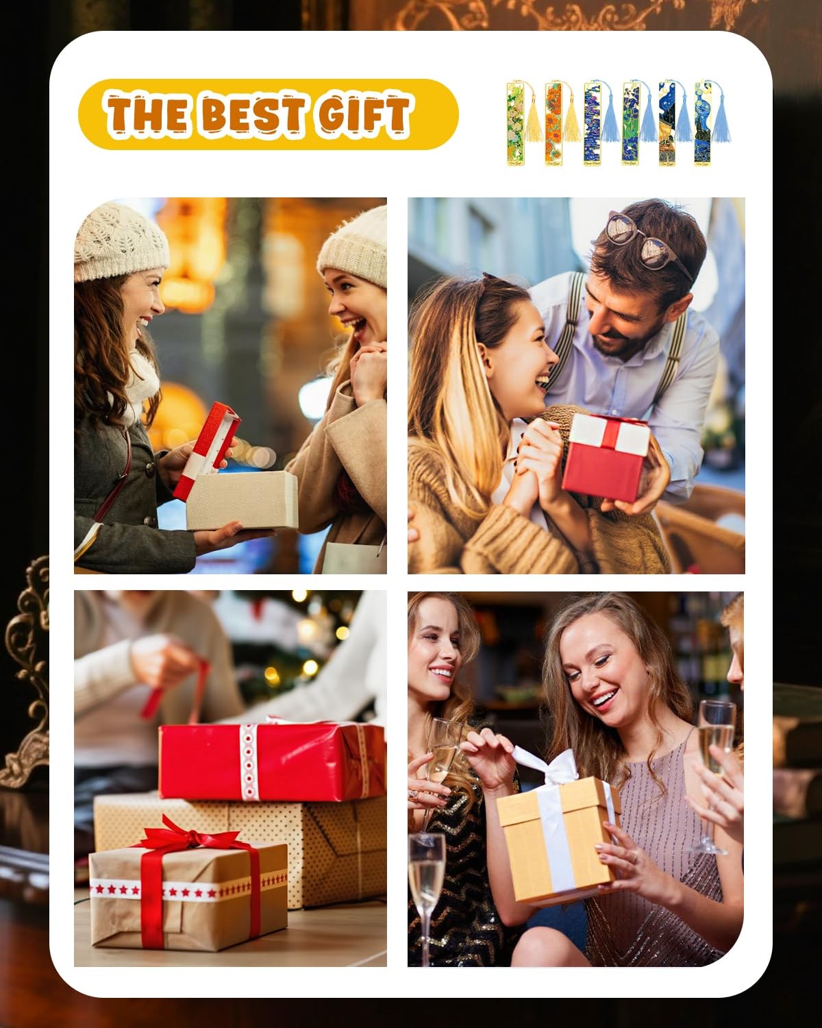 6 Pieces Metal Bookmarks with Tassel, Golden Hollow Bookmark Oil Painting Van... thumbnail 8