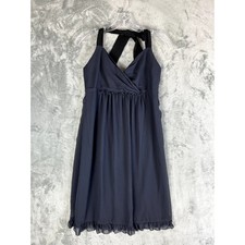 Vera Wang Bow Halter Dress 8 Blue Gray Ruffle Cocktail Bridesmaid Formal