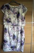 Phase Eight Size 14 Purple Floral Tea Dress Knee Length Double Layer Occasion H4